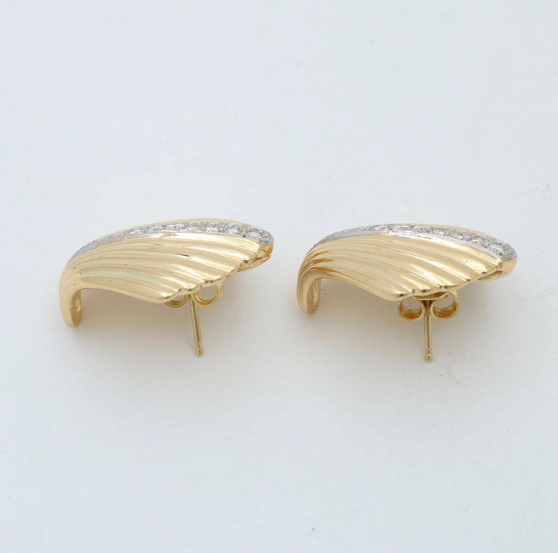 Vintage Diamond and 14K Gold Shell Earrings