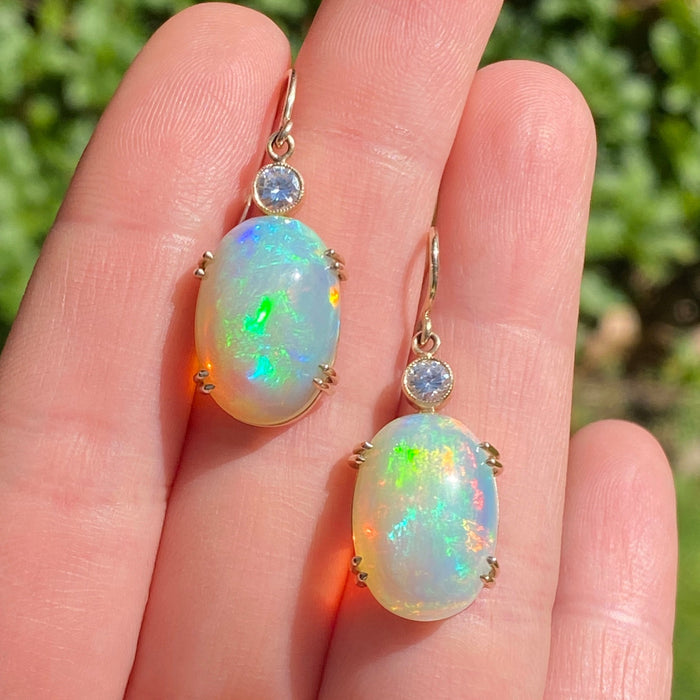 Large 18 Carat Opal and Diamond Earrings