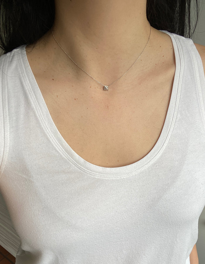 Diamond Pyramid and 18K White Gold Necklace