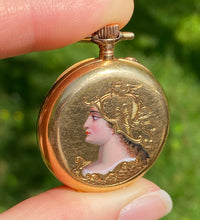 Art Nouveau Enamel Woman Warrior 18K Gold Pocket Watch