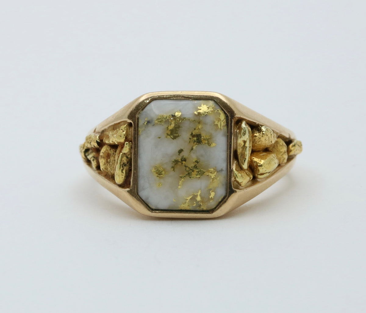 Gold in Quartz and 20K Gold Nugget Signet Ring
