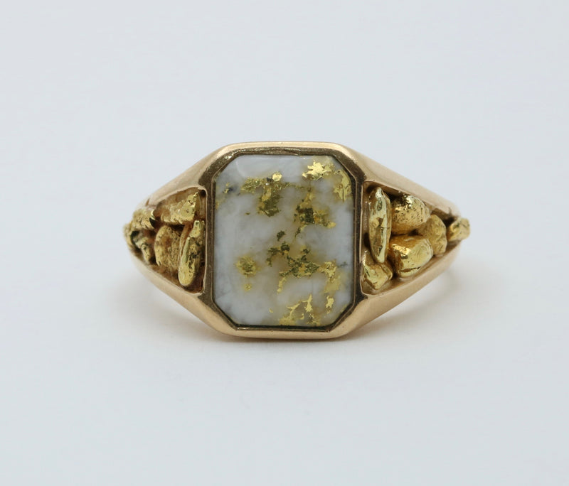Gold in Quartz and 20K Gold Nugget Signet Ring