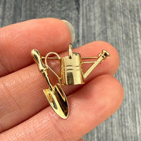Vintage Gardener Watering Can and Spade Pin In 14K Gold