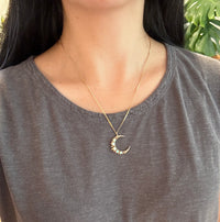 Opal and 14K Gold Crescent Pendant