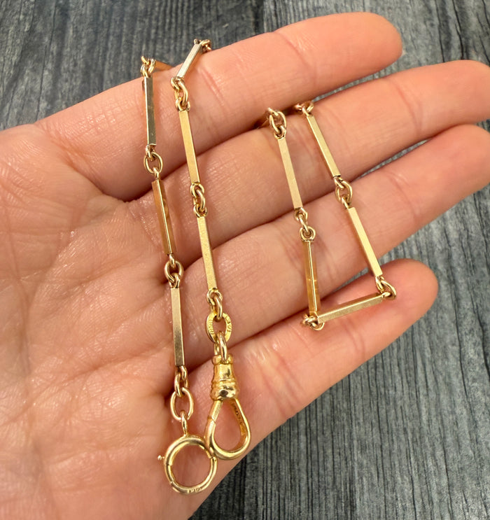 Art Deco 14K Gold Bar Link Watch Chain, 13.2" Long (I)