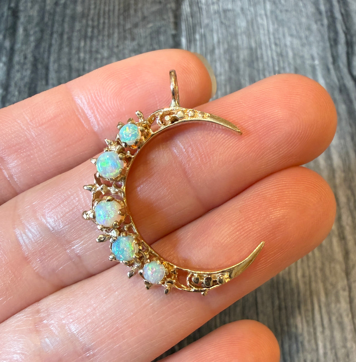 Opal and 14K Gold Crescent Pendant