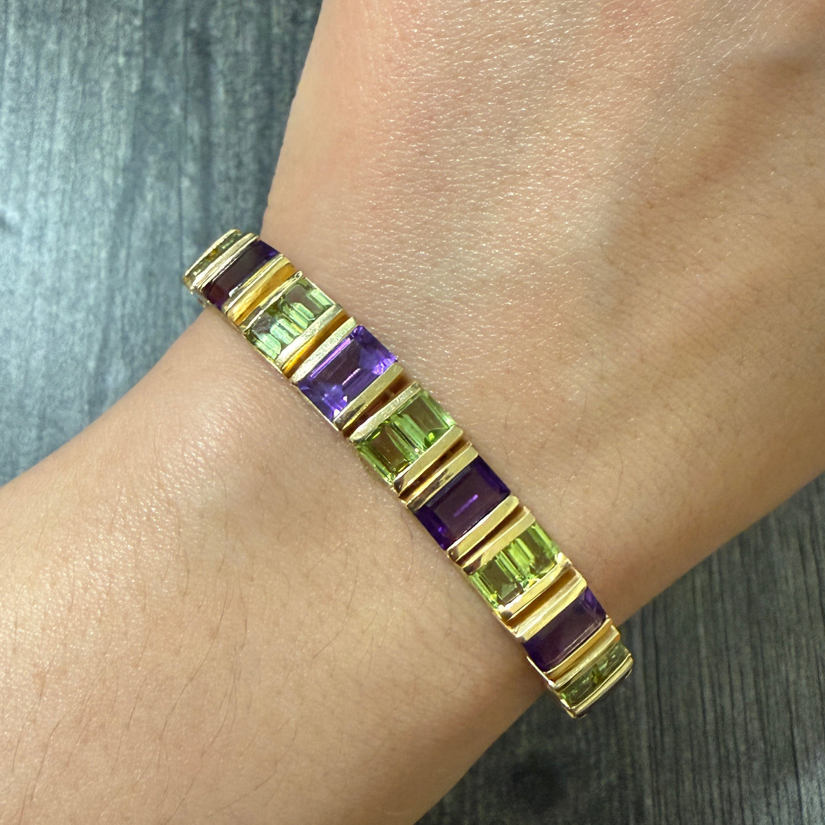 Amethyst and Peridot Bracelet in 14K Gold