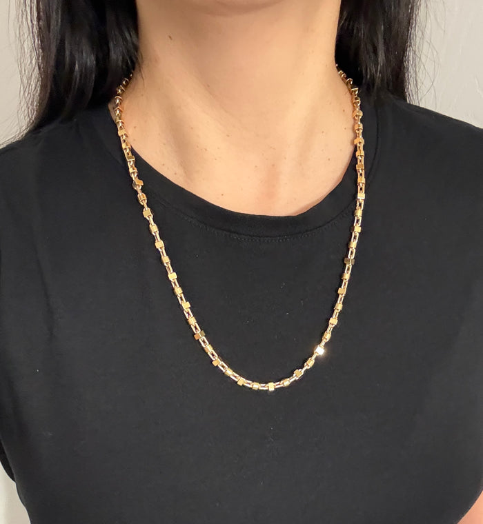 Vintage 18K Two Tone Cube or Block Style Chain, 24" Long