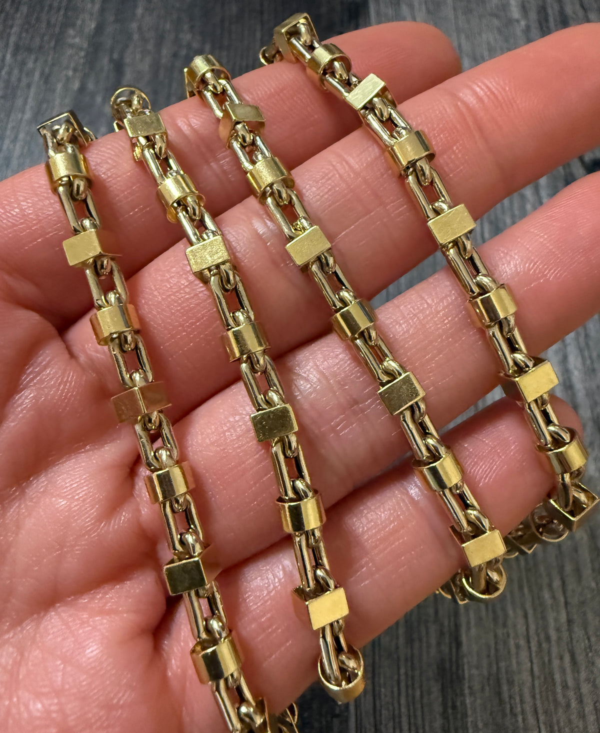 Vintage 18K Two Tone Cube or Block Style Chain, 24" Long