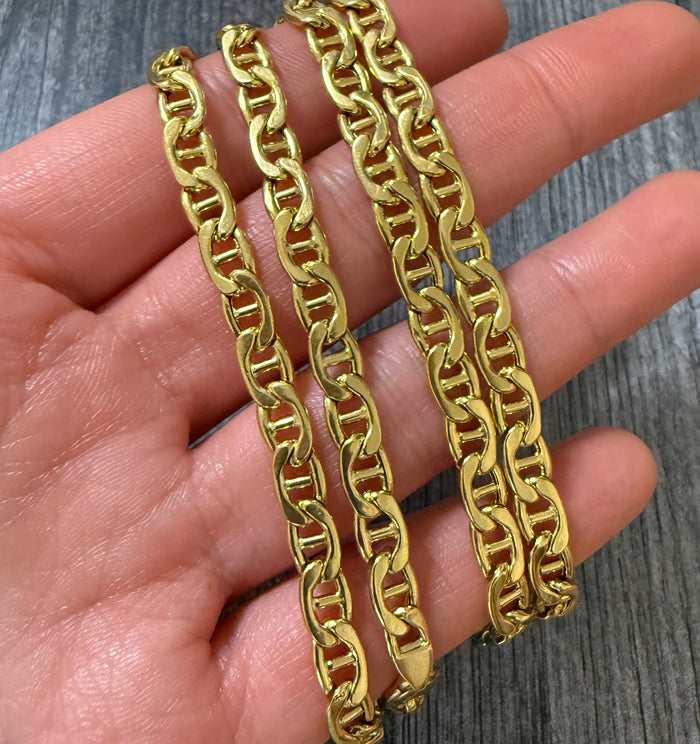 Vintage 18K Gold Mariner Link Chain, 20.5" Long