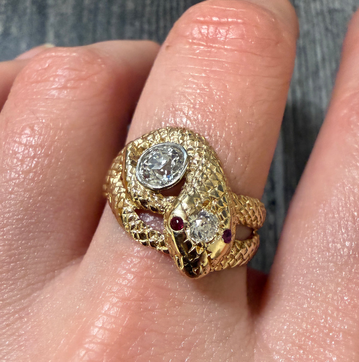 Old European Cut Diamond Snake Ring in 14K Gold