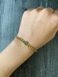 Vintage 18K Gold, Ruby, Emerald, and Sapphire Curb Link Bracelet