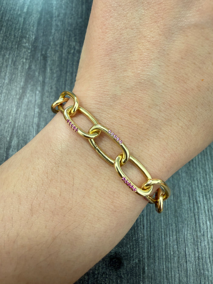 Multicolor Sapphire and 18K Gold Oval Link Bracelet