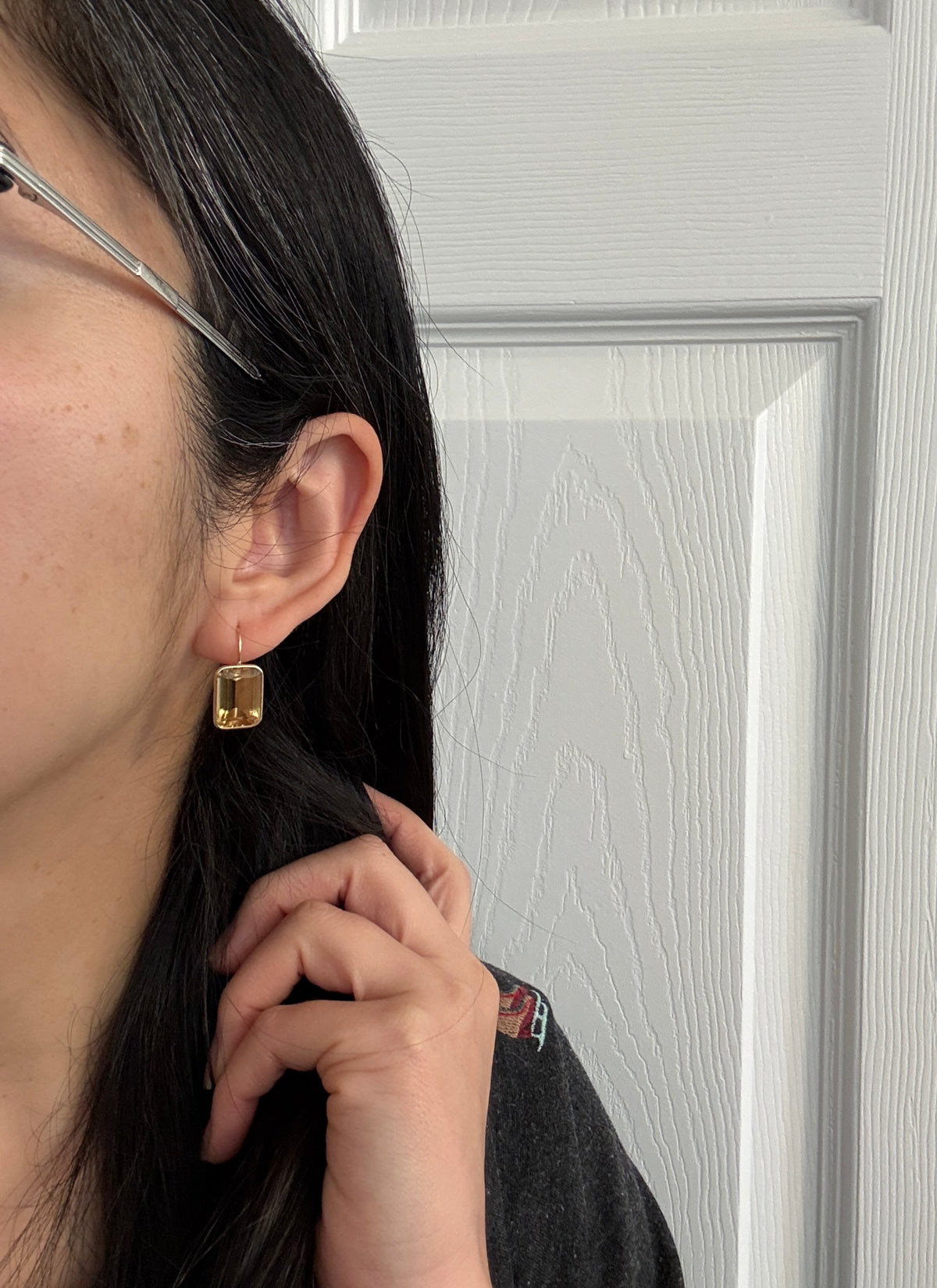 Emerald Cut Citrine Dangle Earrings In 14K Gold (I)