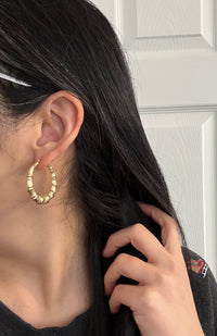 Bamboo Hoop Earrings in 10K Gold (S)