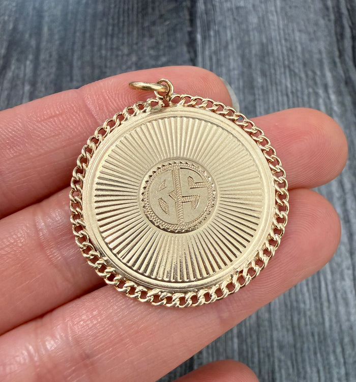 Large 14K Gold Monogram "BS" Engine Turned Charm