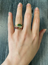 Natural Emerald, Ruby, and Diamond Leaf Ring