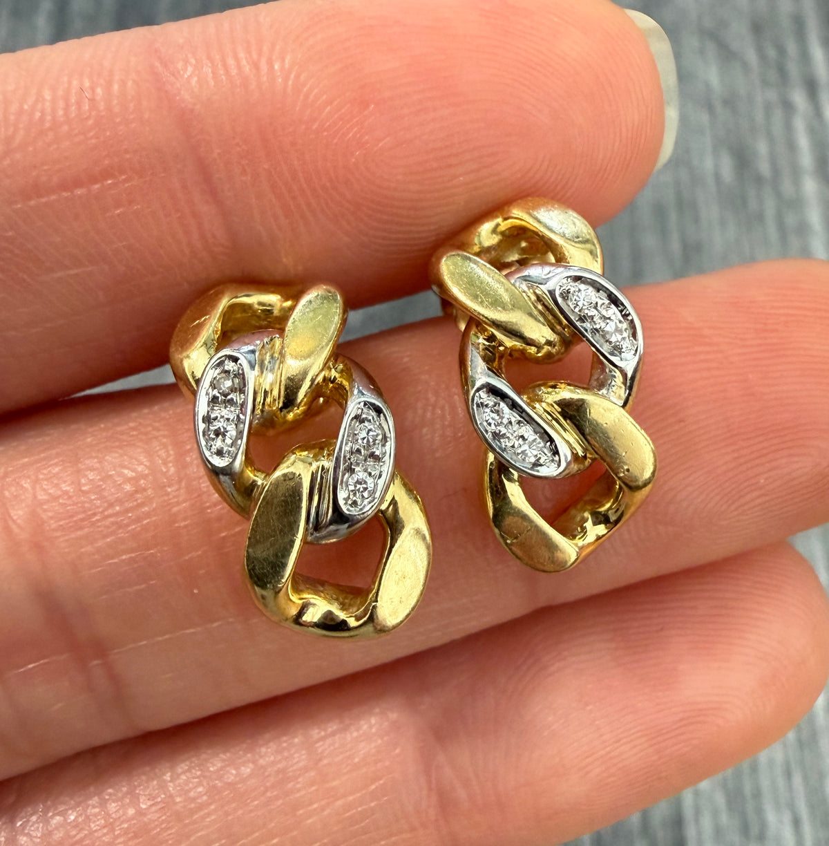 Diamond and 14K Gold Curb Link Earrings (I)