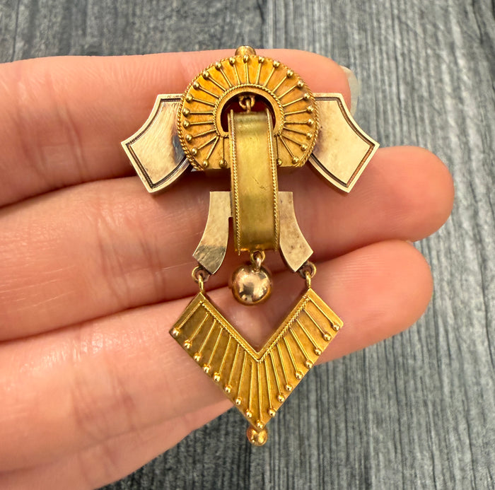 Victorian Etruscan Revival 14K Gold Brooch (S)