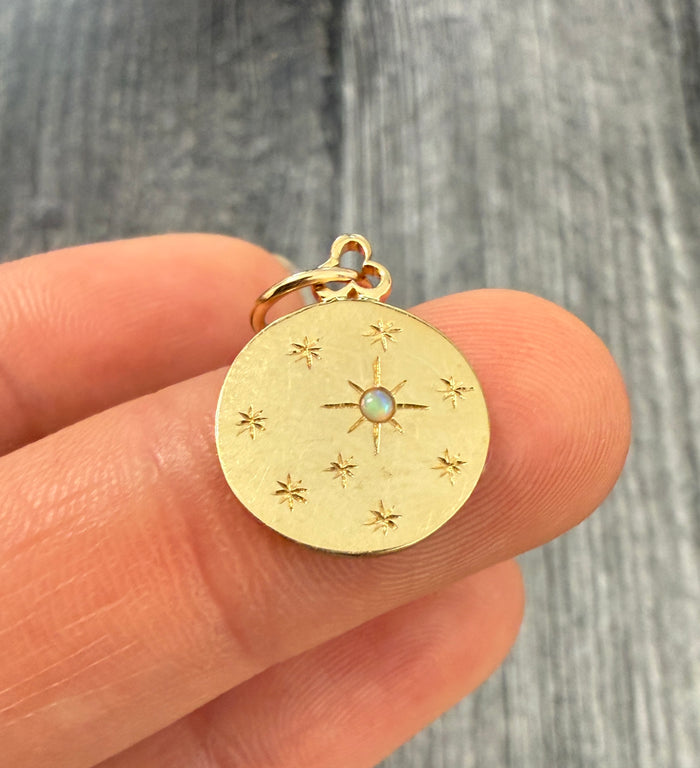 Star Set Opal Disc Charm in 18K Gold