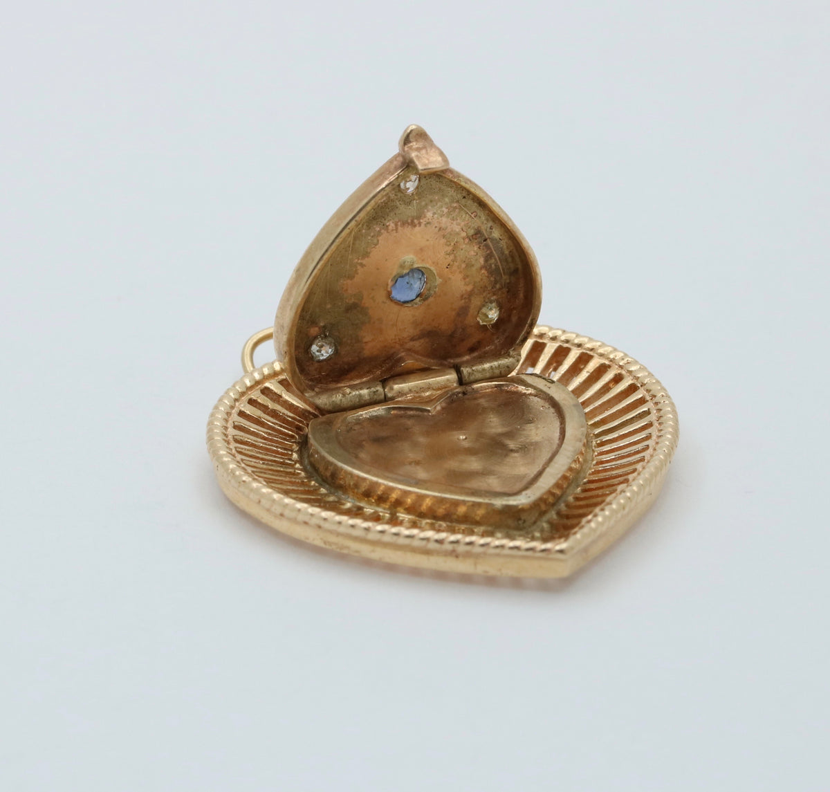 Vintage Sapphire, Diamond, and 14K Gold Heart Locket