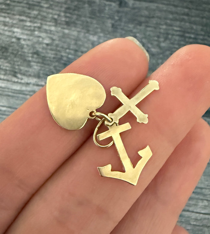 Vintage Love, Faith, and Hope Charm in 14K Gold (A)
