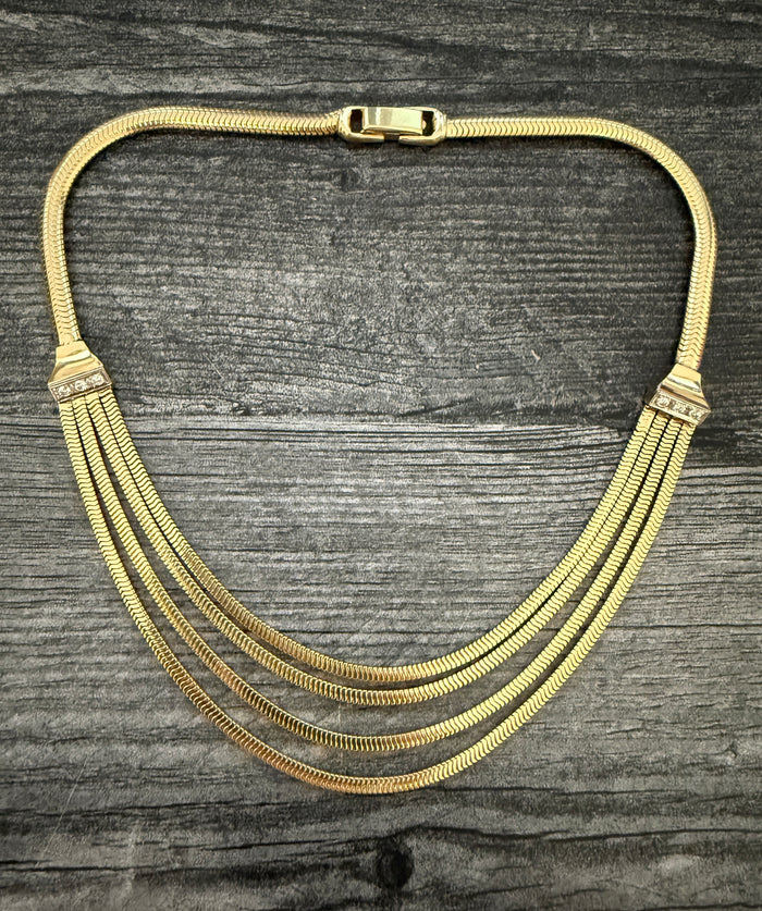 Vintage Multi-Row Snake Chain Collar with Diamonds