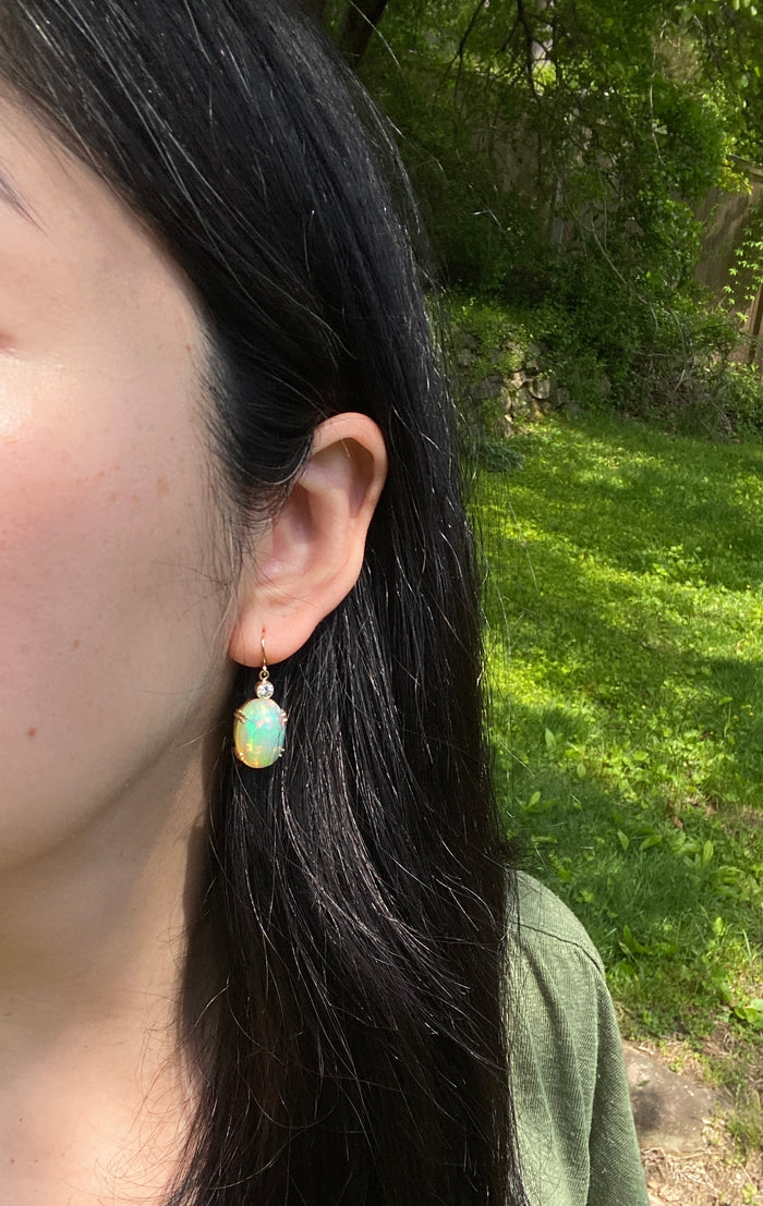 Large 18 Carat Opal and Diamond Earrings