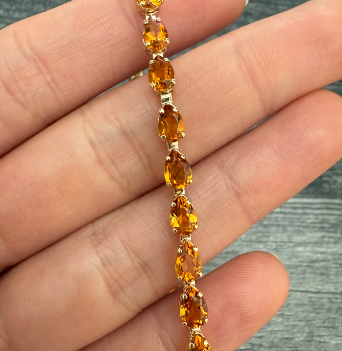 Citrine and 14K Gold Line Bracelet, 8" Long