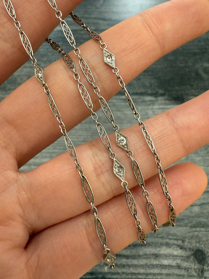 Art Deco Diamond and Platinum Filigree Chain, 22" Long