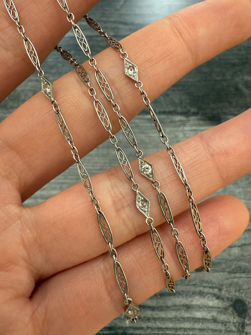 Art Deco Diamond and Platinum Filigree Chain, 22" Long