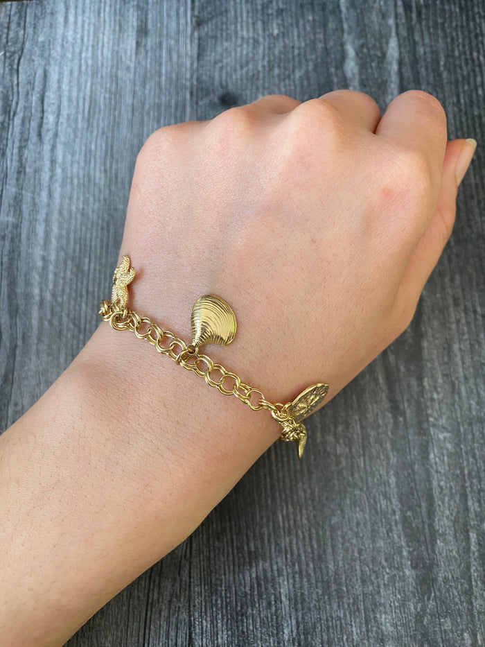 Vintage Ocean Themed 14K Gold Charm Bracelet