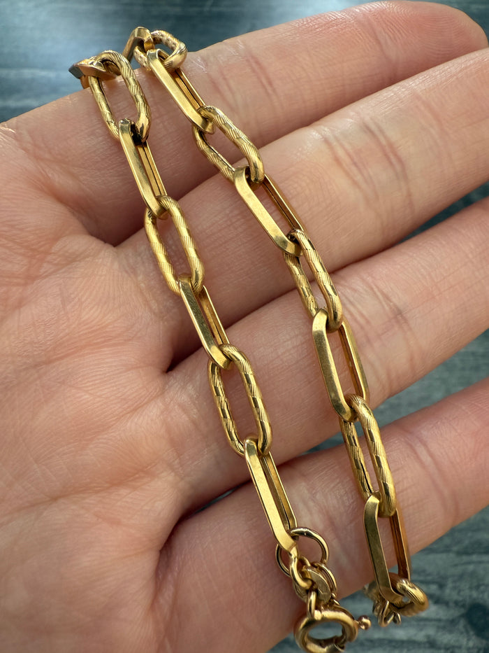 Knife Edge 18K Gold Paperclip Bracelet, 7.4" Long