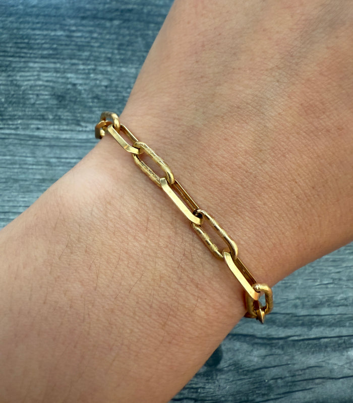 Knife Edge 18K Gold Paperclip Bracelet, 7.4" Long