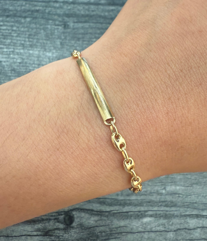 Mini 14K Gold Puffy Mariner Link ID Bracelet, 5.75" Long