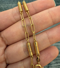 Vintage Coiled and 18K Gold Paperclip Style Bracelet, 7" Long