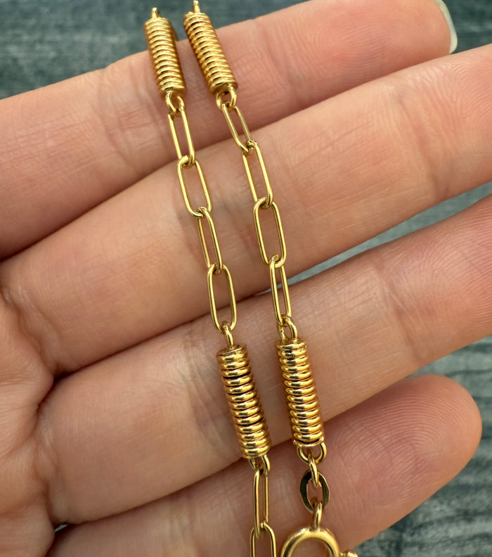 Vintage Coiled and 18K Gold Paperclip Style Bracelet, 7" Long