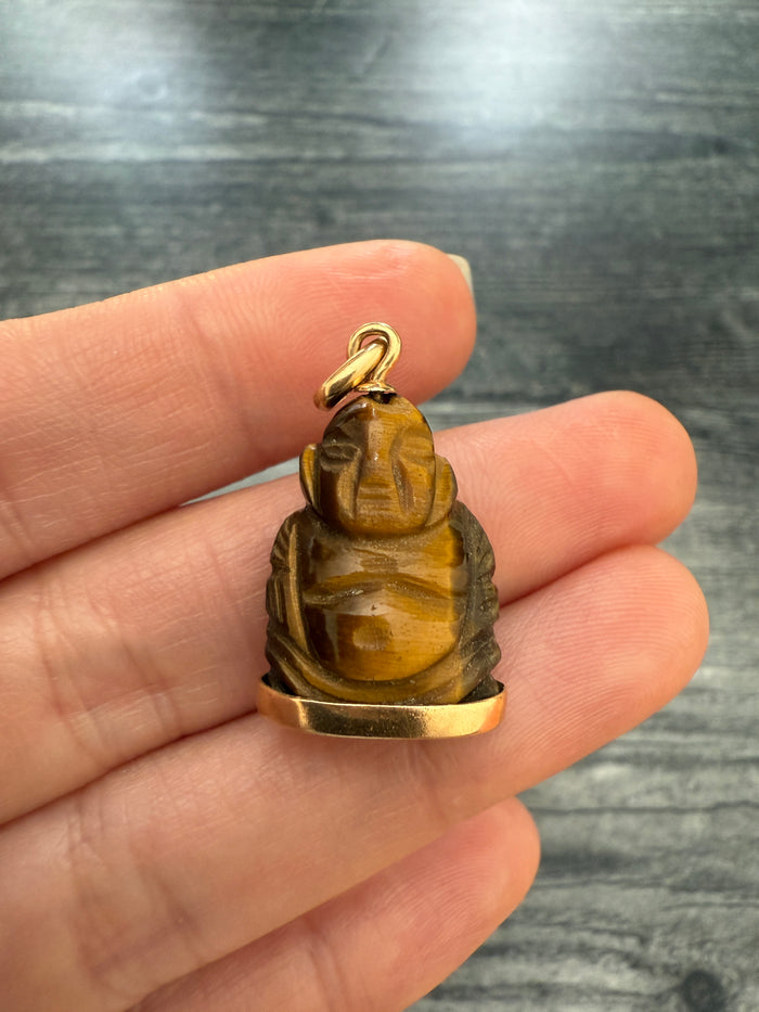 Carved Tiger Eye Buddha Pendant