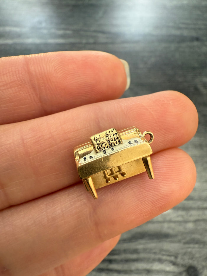 Vintage Enamel and 14K Gold Piano Charm