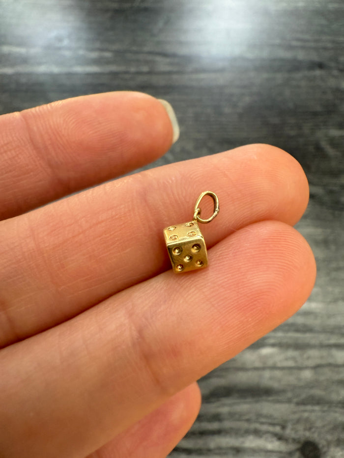 Vintage Mini 14K Gold Die Dice Charm