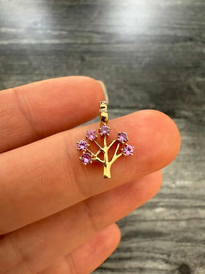 Pink Sapphire and 18K Gold Tree Charm