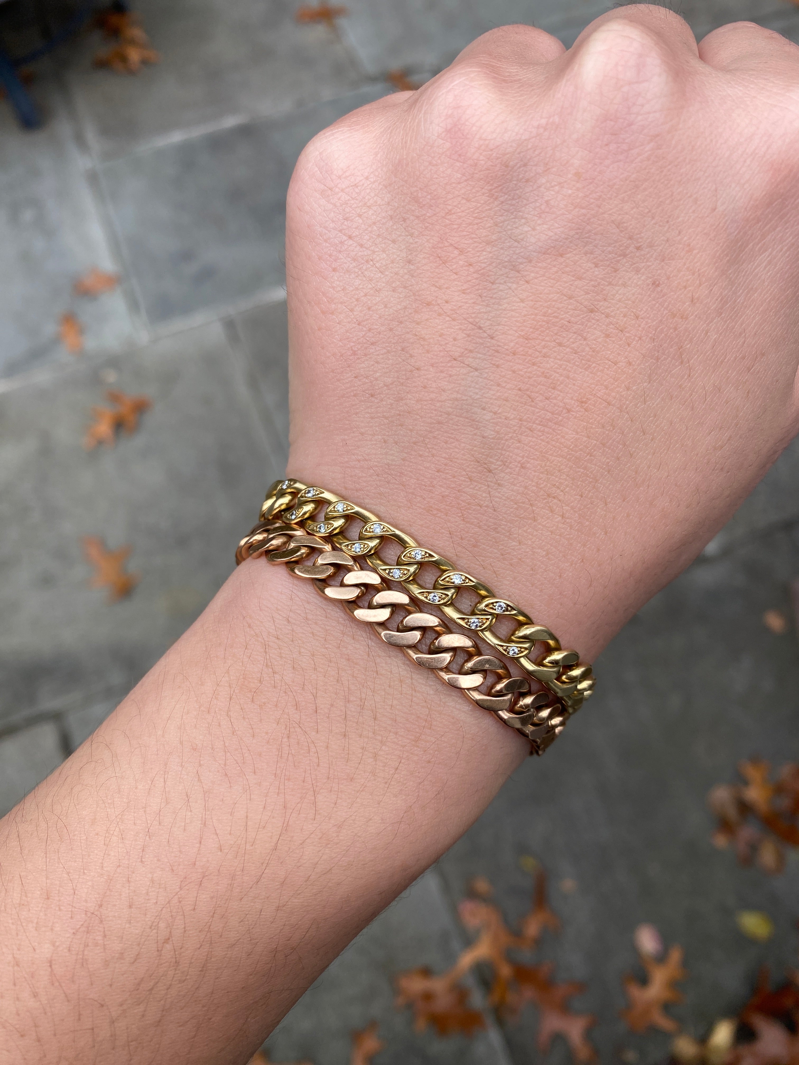Solid 18k Yellow Gold Bracelet with Pentagonal Links, 7 1/4