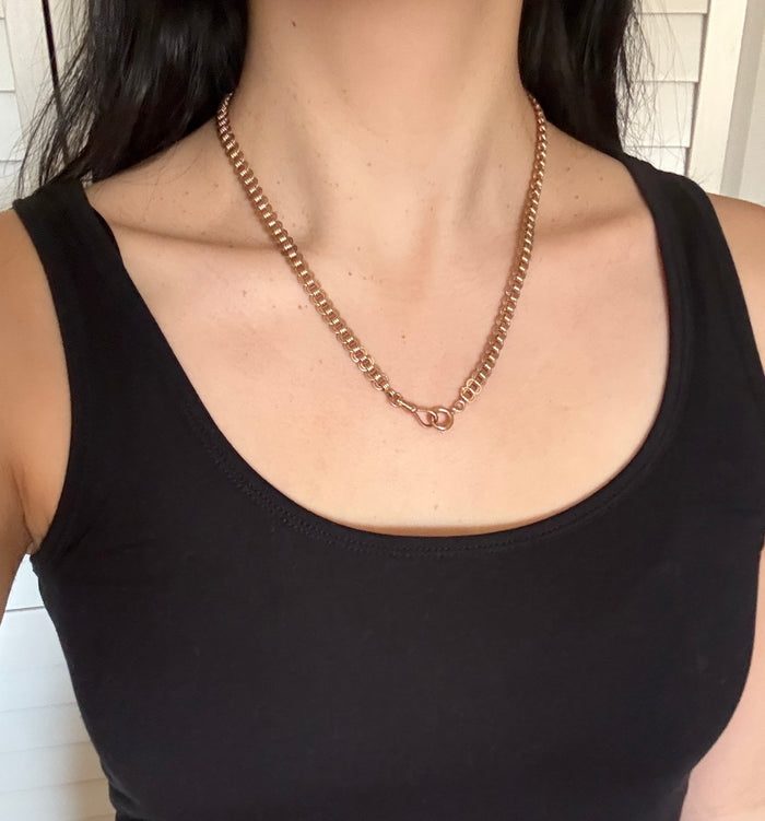 Antique 14K Gold Oval Link Book Chain, 20.25” Long