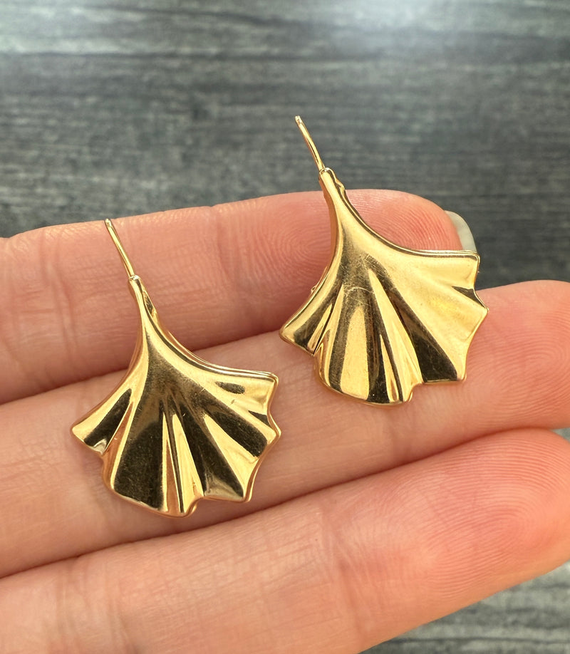 Ginkgo Leaf Dangling 14K Gold Earrings