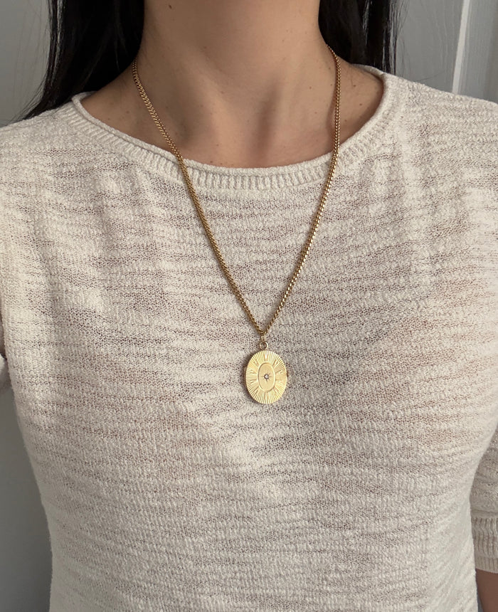 Vintage Engine Turned 14K Gold and Diamond Locket Pendant