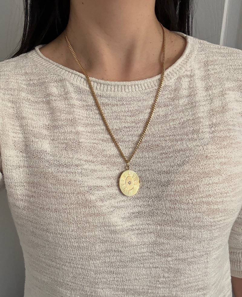 Vintage Engine Turned 14K Gold and Diamond Locket Pendant