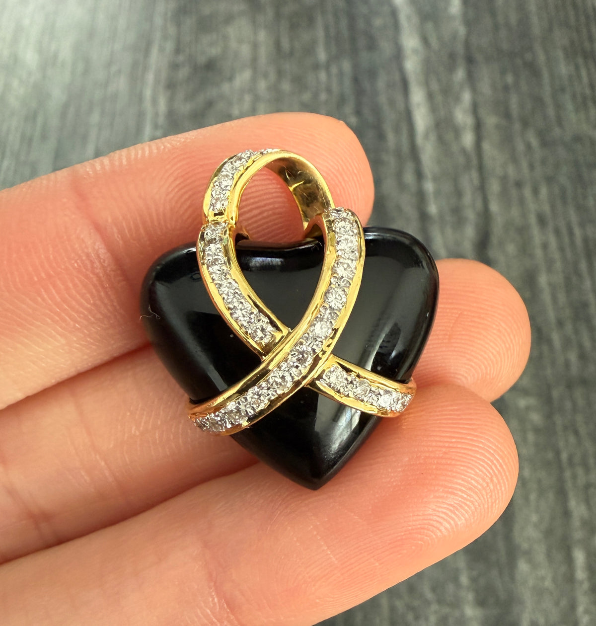 Carved Onyx and Diamond Heart Pendant