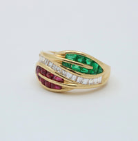 Natural Emerald, Ruby, and Diamond Leaf Ring