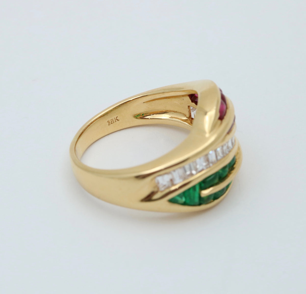 Natural Emerald, Ruby, and Diamond Leaf Ring