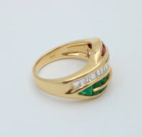 Natural Emerald, Ruby, and Diamond Leaf Ring